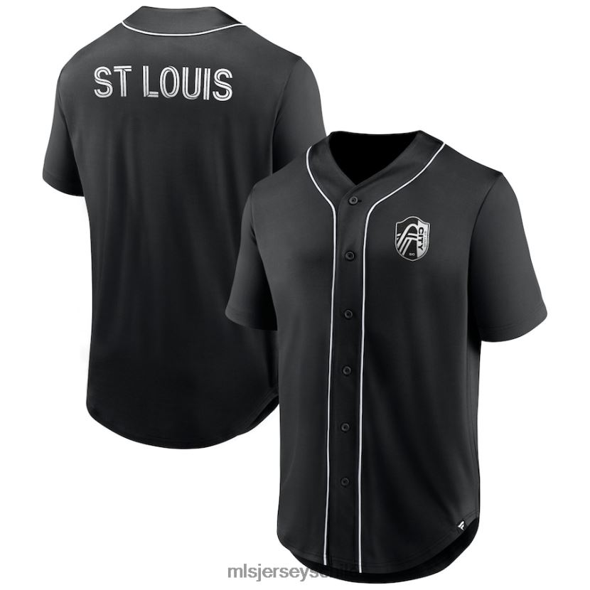 hombres calle. camiseta con botones de béisbol de moda del tercer período negra con marca de fanáticos de louis city sc jersey MLS Jerseys 200LFD76