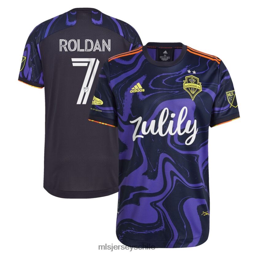hombres seattle sounders fc cristian roldan adidas púrpura 2021 el kit de jimi hendrix camiseta de jugador auténtica jersey MLS Jerseys 200LFD209