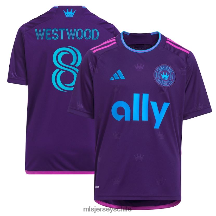 niños charlotte fc ashley westwood adidas púrpura 2023 corona joya kit réplica camiseta jersey MLS Jerseys 200LFD985
